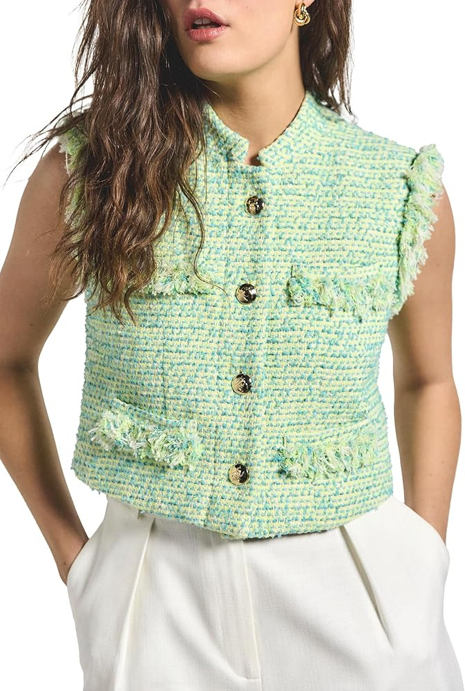 Derek Lam 10 Crosby Women's Loa Tweed Sleeveless Jacket | Amazon (US)