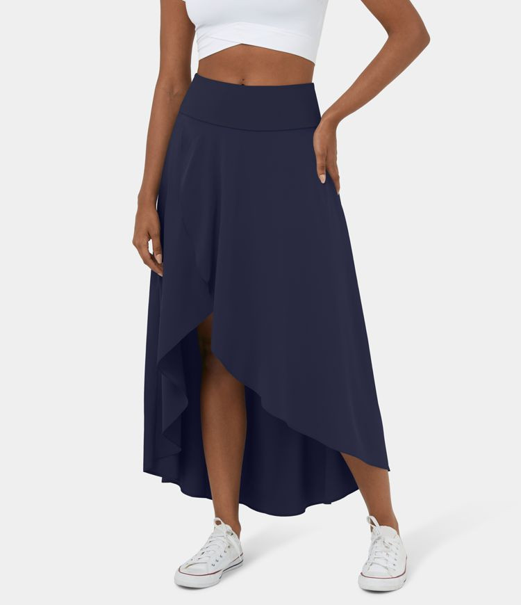 Breezeful™ High Waisted High Low Ruffle 2-in-1 Flowy Quick Dry Casual Regular Maxi Skirt | HALARA