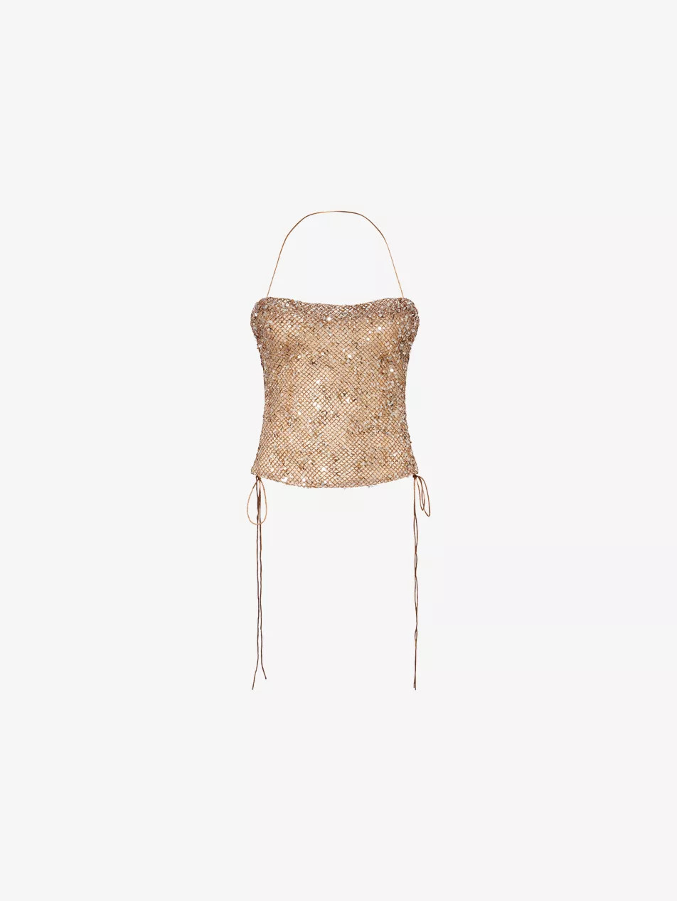 Draped Lace Up Woven Corset Top | Selfridges