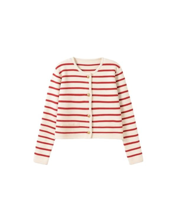 Old Money Aesthetic Clothing Women Striped Cardigan Sweaters for Women Trendy Cropped Sweater | Amazon (US)