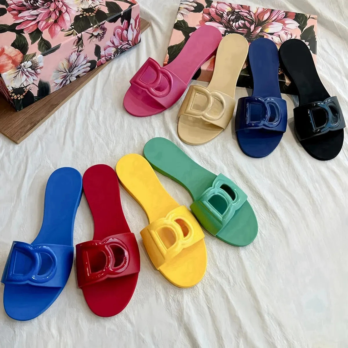 free shipping slippers designer womens slides flat sliders sandals shoes summer woman sandale out... | DHGate