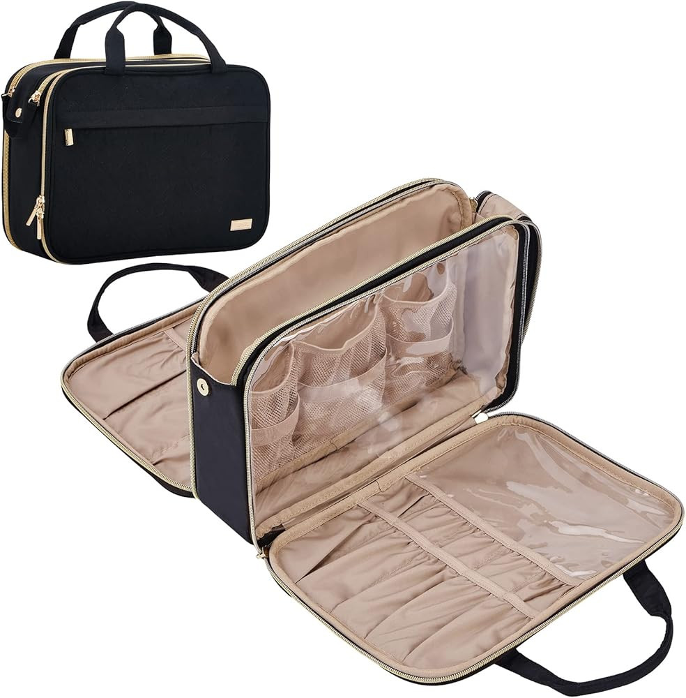NISHEL Travel Toiletry Bag, Portable Makeup Organizer, Stand Up Cosmetic Bag, Travel Cosmetic Cas... | Amazon (US)