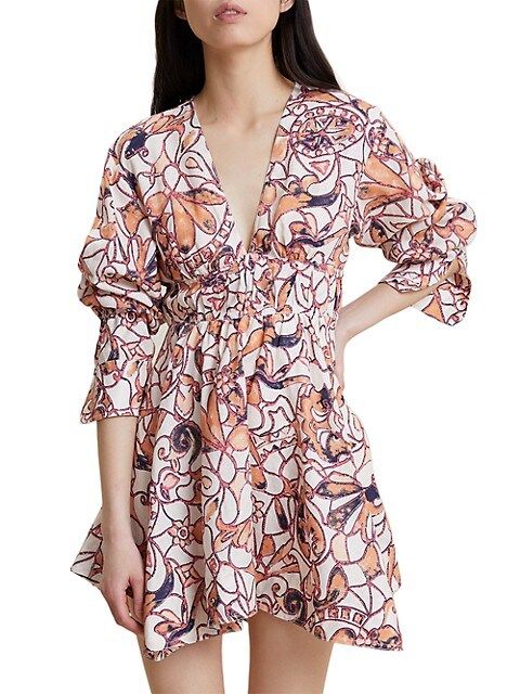 Salina Printed Linen Long-Sleeve Minidress | Saks Fifth Avenue