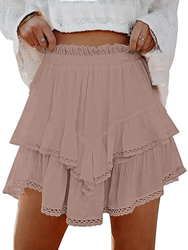 Lepunuo Boho Shorts for Women High Waisted Ruffle Tiered Flowy Skirts with Shorts Underneath West... | Amazon (US)