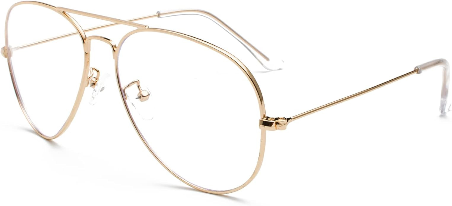 EYLRIM Blue Light Aviator Glasses for Women Men Metal Pilot Frame Clear Lens Computer Eyeglasses | Amazon (US)