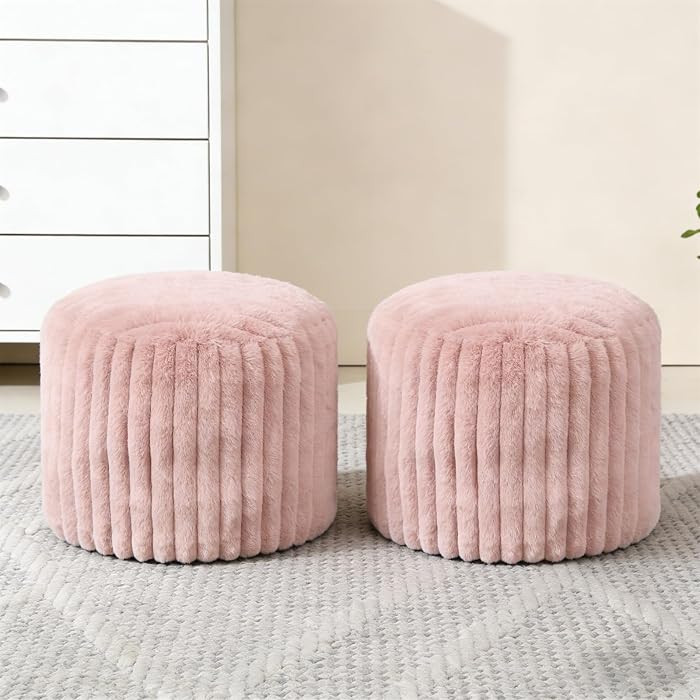 2 Pcs 20 x 15 Inch Unstuffed Pouf Cover Ottoman Foot Rest - No Filler, Faux Rabbit Fur Foot Stool... | Amazon (US)