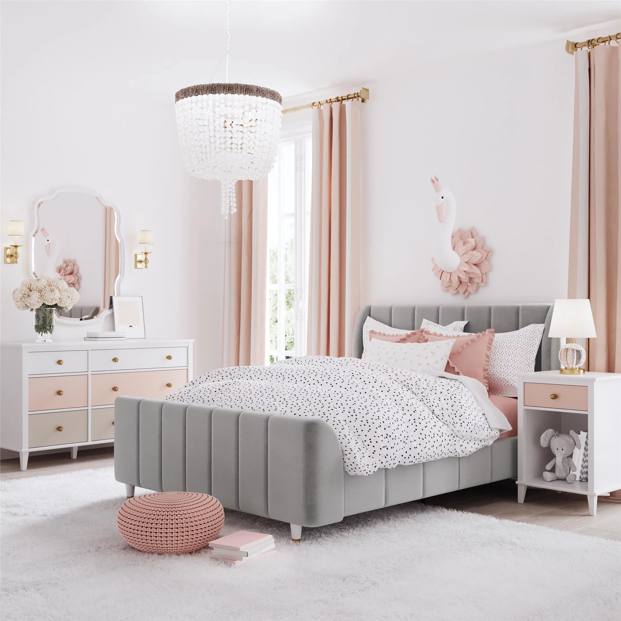 Little Seeds Valentina Kids' Full Upholstered Bed, Gray Velvet | Walmart (US)