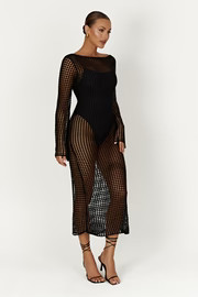 Murphy Long Sleeve Crochet Maxi Dress - Black | Meshki (APAC)