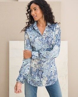 Tapestry-Print Pleat-Sleeve Shirt | Chico's
