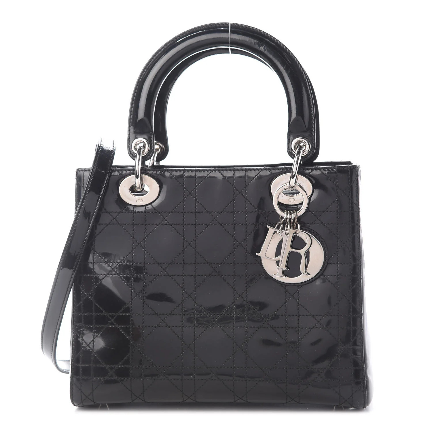 Patent Cannage Stitched Medium Lady Dior Black | FASHIONPHILE (US)
