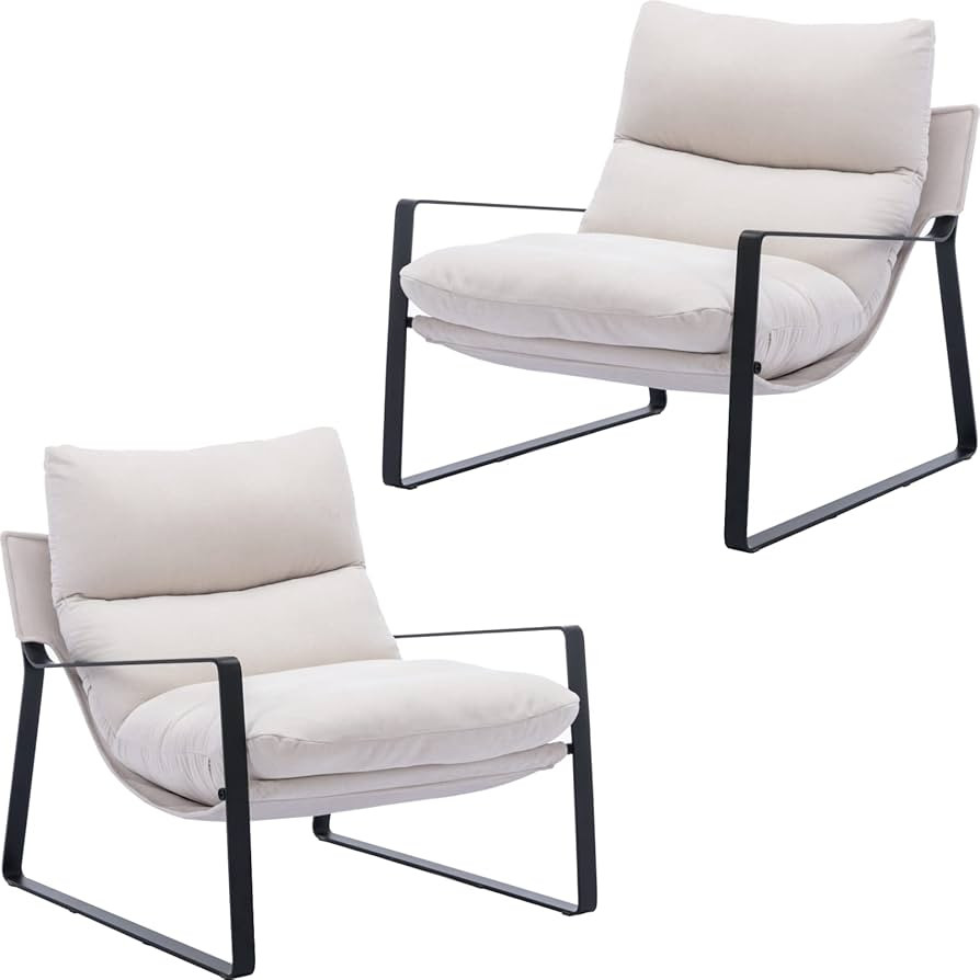 Ya-Home Mid-Century Accent Chair Set of 2, Comfy Side Chair with Armrest Chenille Fabric, Upholst... | Amazon (US)