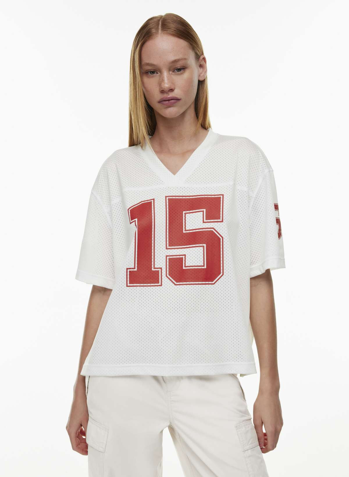 Aritzia Women's Endgame Jersey Top in White/Flashing Red | Medium | Aritzia