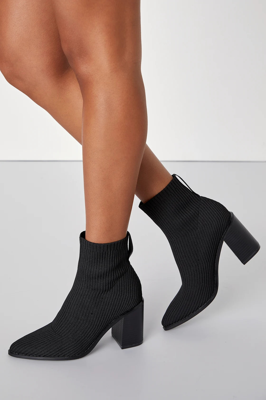 Farlie Black Ribbed Knit Pointed-Toe Sock Boots | Lulus (US)