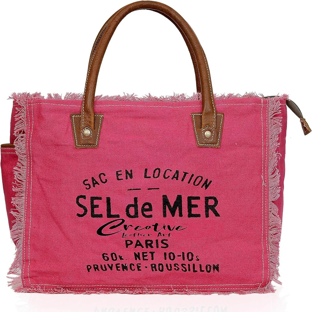 CLA Bags Sel De Mer Upcycled Canvas Hand Bag Upcycled Canvas & Cowhide Tote Bag, Upcycled Canvas ... | Amazon (US)