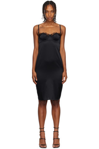 Black Lace Inset Fitted Dress | SSENSE