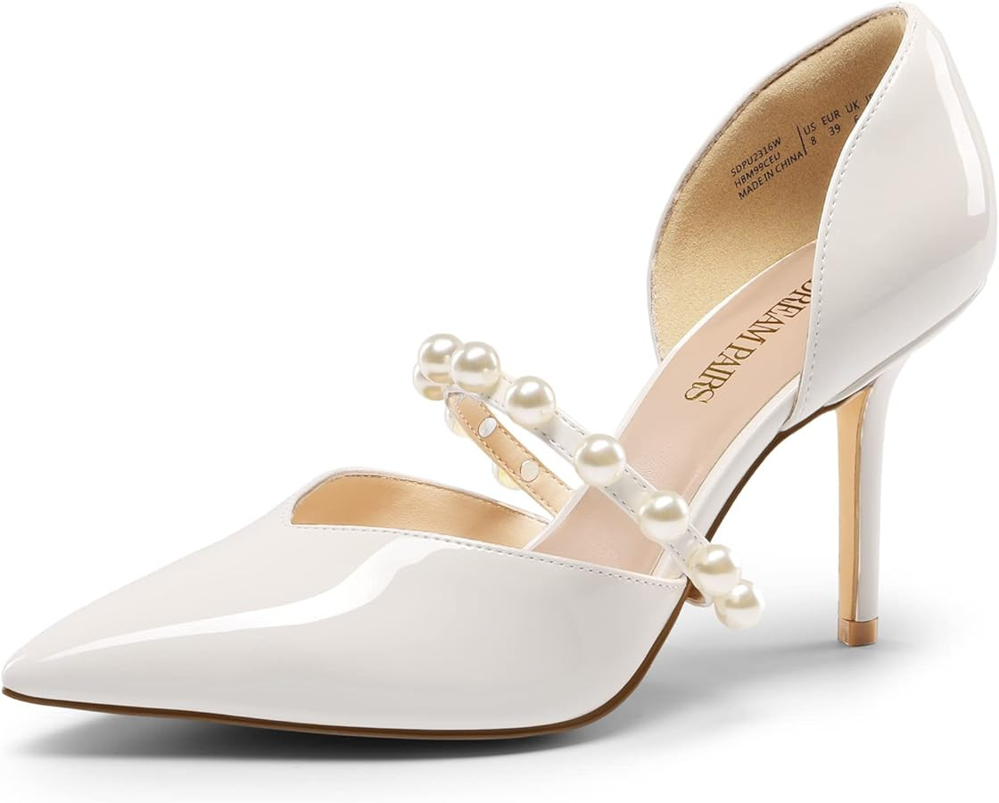 DREAM PAIRS Women's Closed Toe High Heels Stiletto Pointed Toe Strappy Pearl Elegant D'Orsay Dres... | Amazon (US)