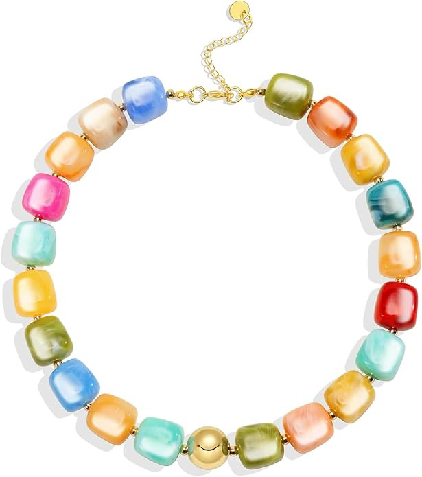 Colorful Chunky Beaded Necklace for Women Trendy Summer Boho Statement Beach Choker Handmade Char... | Amazon (US)
