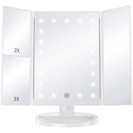 BESTOPE Makeup Mirror with Lights 21 LED Vanity Mirror with 1X/2X/3X Magnification Touch Control Design 180 Degree Rotation Portable Cosmetic Trifold Light Up Mirror White | Walmart (US)