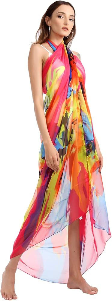 MissShorthair Womens Chiffon Beach Pareos Sarong Sheer Swimsuit Cover Ups Swimwear Bikini Wrap | Amazon (US)