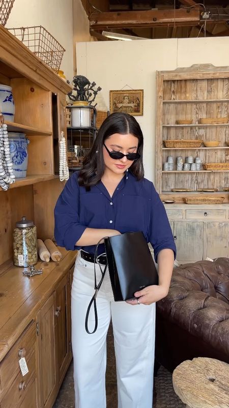 The perfect summer outfit combination! White jeans, a button up, kitten heels and your fave handbag 👜 Shoes are thrifted but linking similar or a style that would work with this look too. 

#LTKstyletip #LTKfindsunder100 #LTKxMadewell