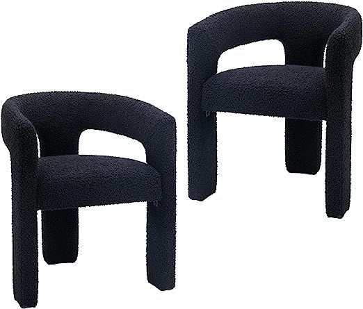 QUINJAY Black Dining Chairs Set of 2, Upholstered Sherpa Barrel Chairs with Arms Comfy Accent Sid... | Amazon (US)