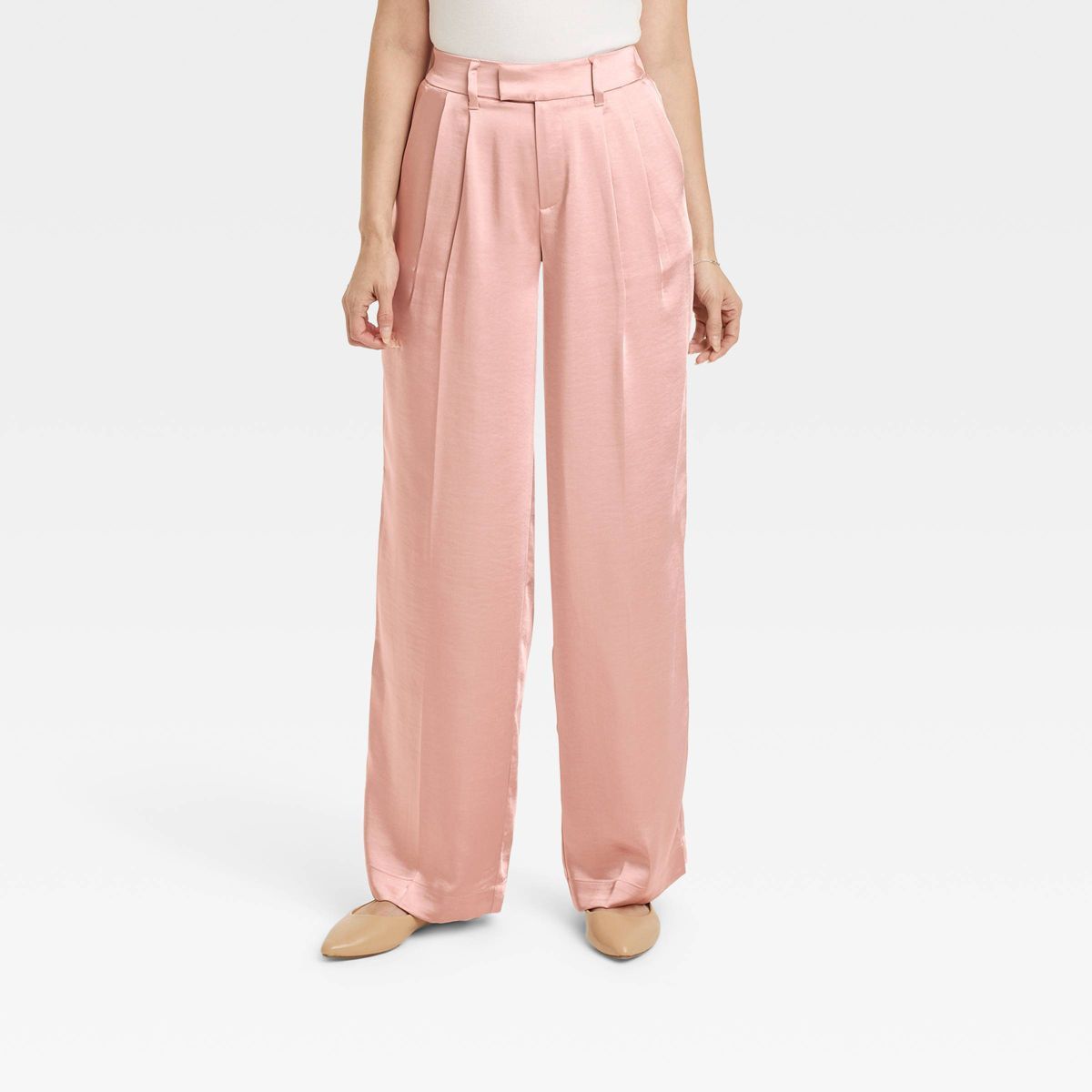 Women's High-Rise Wide Leg Satin Pants - A New Day™ Dusty Pink 2 | Target