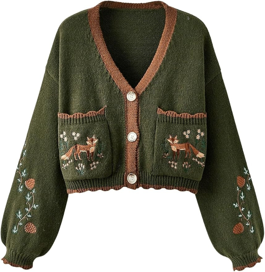 Women's Floral Cropped Cardigan Cottagecore Boho Cardigans Embroidered Open Front Western Sweater... | Amazon (US)
