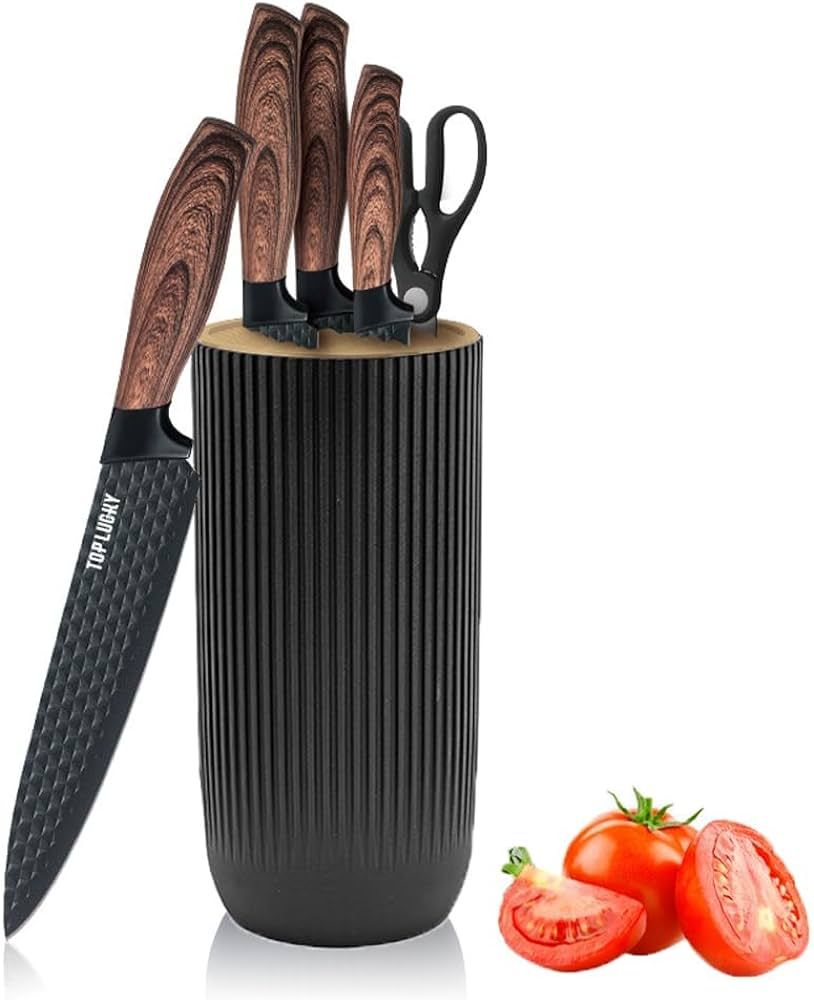 Knife Set, 6-Piece Black Professional Kitchen Knife Set for Chef, Super Sharp Knife Set with Univ... | Amazon (US)