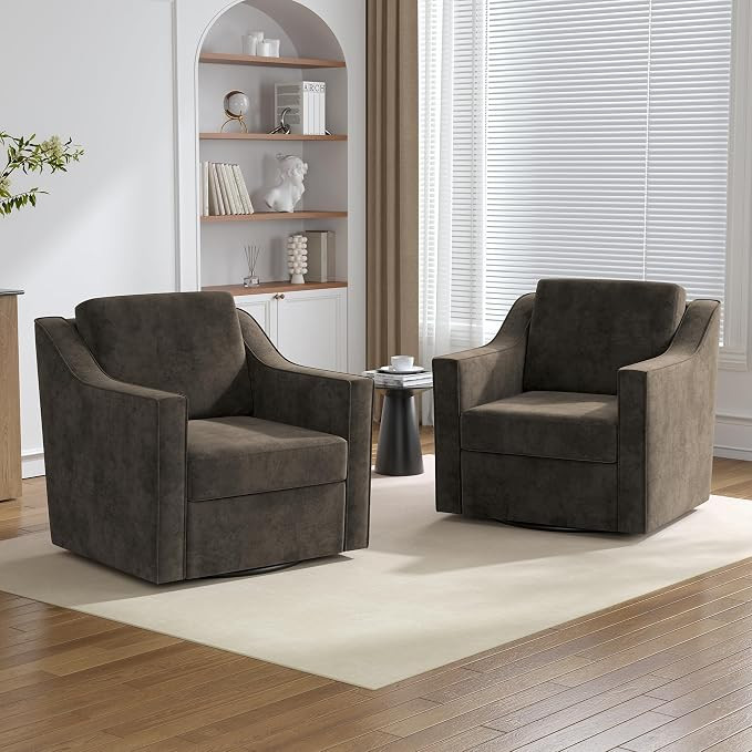 Swivel Accent Chairs Set of 2, 360° Swivel Armchairs, Light Coffee | Amazon (US)