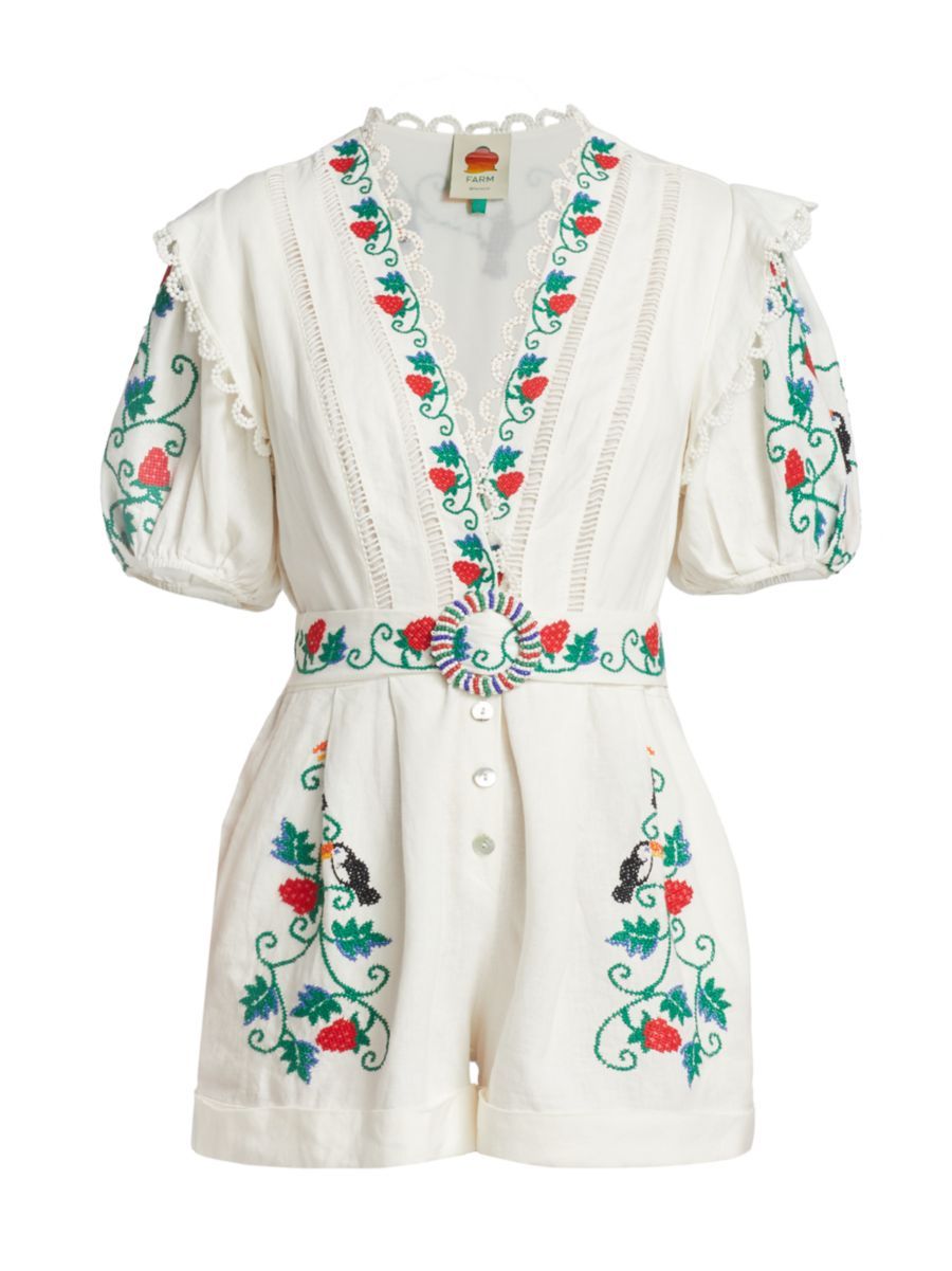 Embroidered Belted Romper | Saks Fifth Avenue