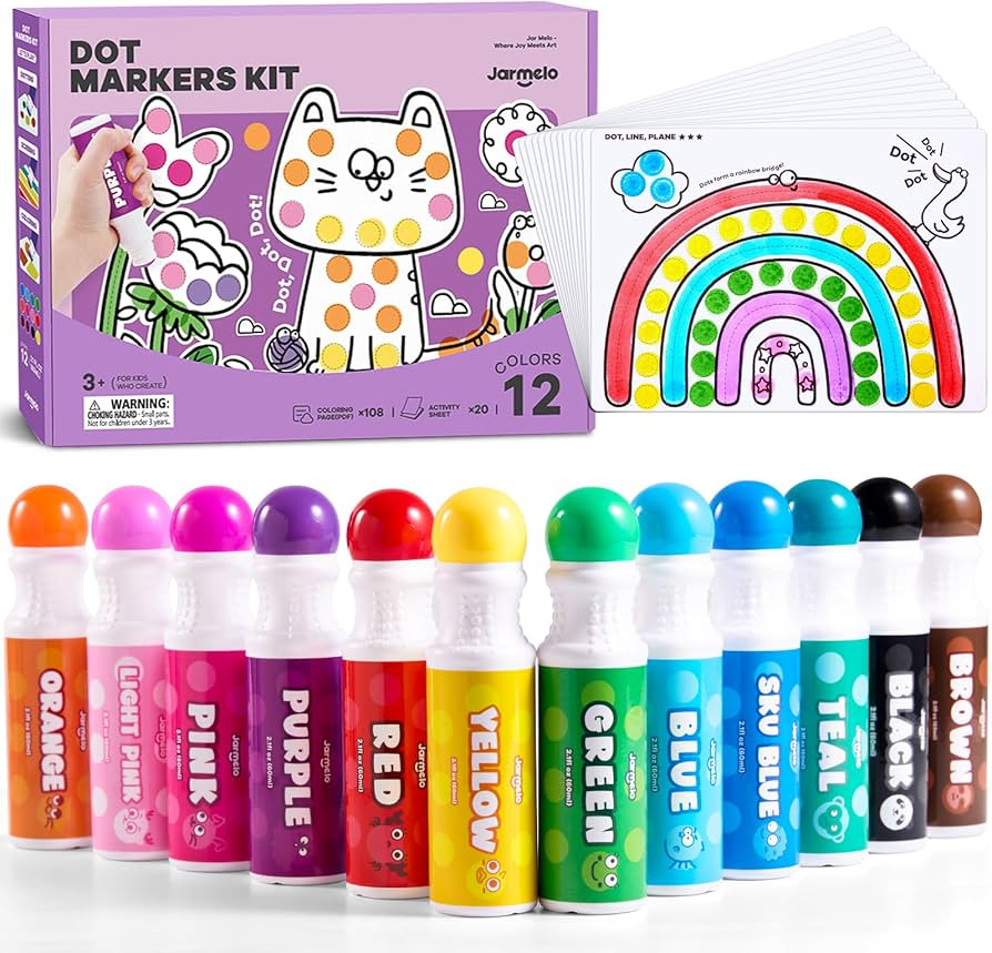 Jar Melo Washable Dot Markers for Toddlers, 12 Colors Dot Paints with 120 Printed PDF & 20 Activi... | Amazon (US)