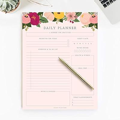 Bliss Collections Daily Planner, 50 Undated 8.5 x 11 Tear-Off Sheets, Blush Floral Calendar, Orga... | Amazon (US)