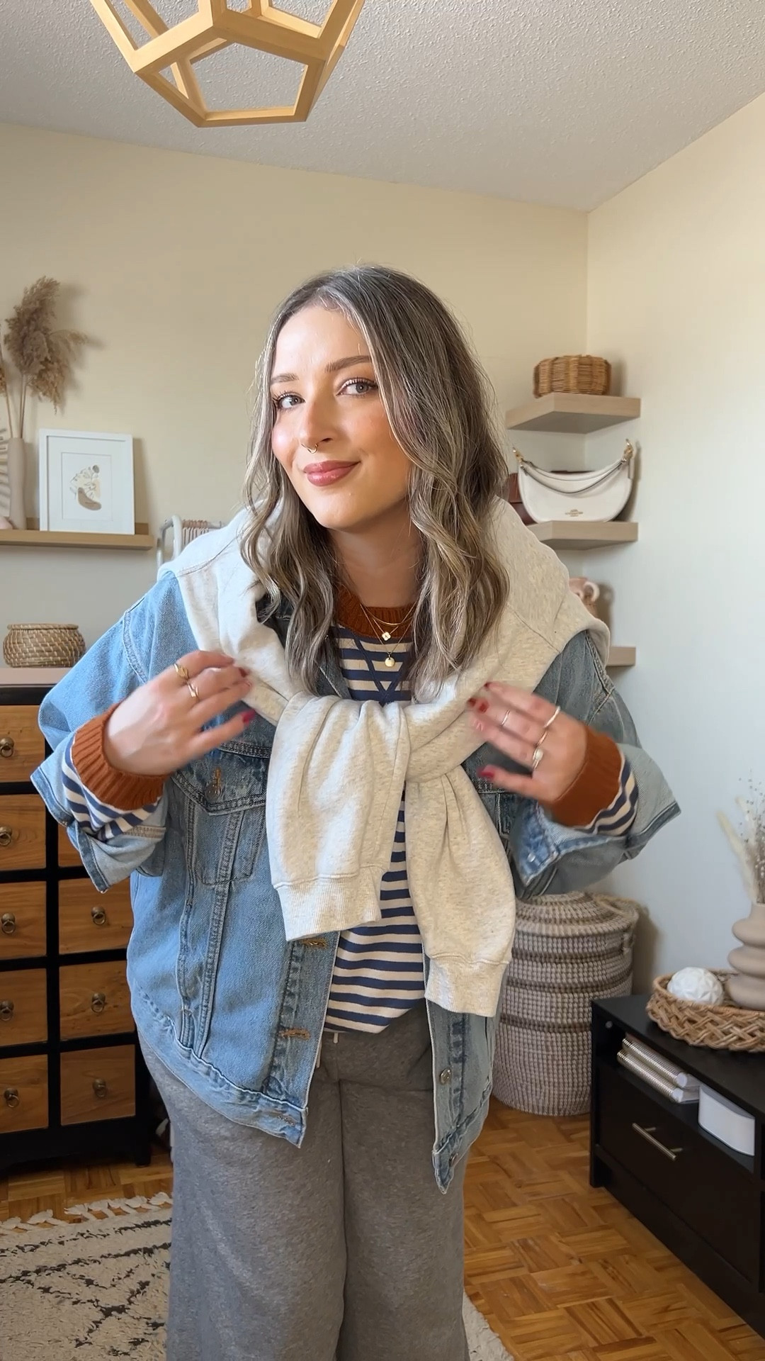 Easy outfit idea for early spring! Wearing my usual size L in the sweatpants and striped sweater - both are so soft! Sized up to XL in the denim jacket for an oversized fit, also linked similar. New Balance sneakers are so comfy for walking but run a little big, I’m a 9.5-10 and wear a 9. 


#LTKstyletip #LTKmidsize