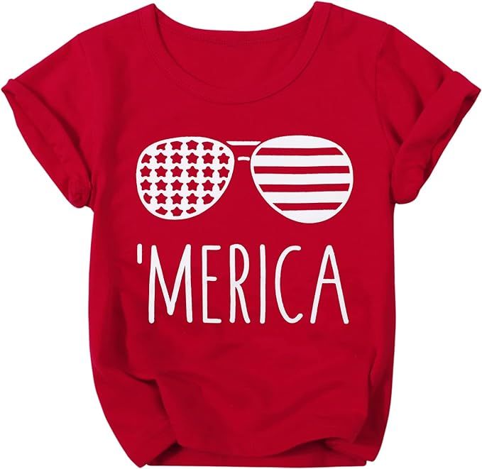 FRYAID 4th of July Shirt Toddler Baby Boys Girls American Flag Patriotic Tshirt Little Kids Cotto... | Amazon (US)