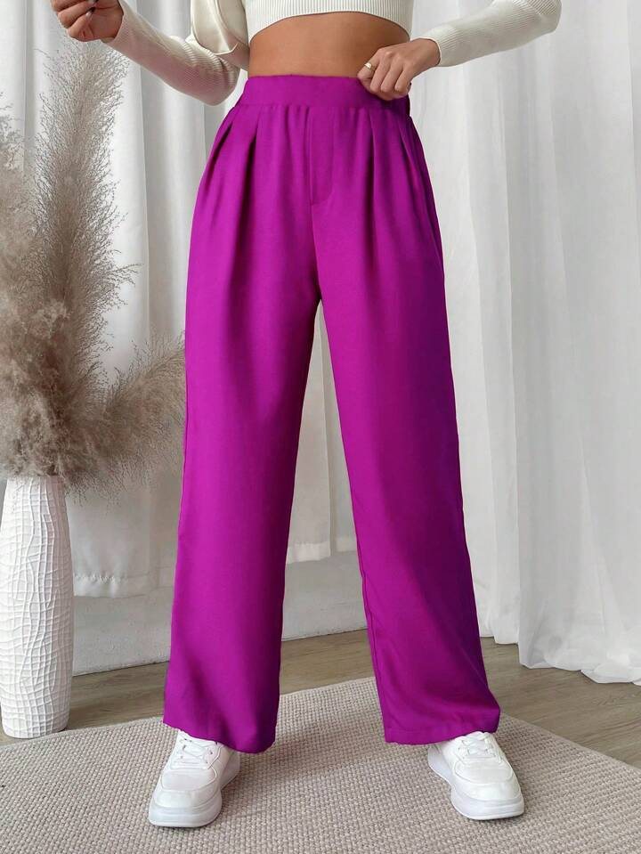 SHEIN EZwear High Waist Plicated Detail Straight Leg Pants | SHEIN