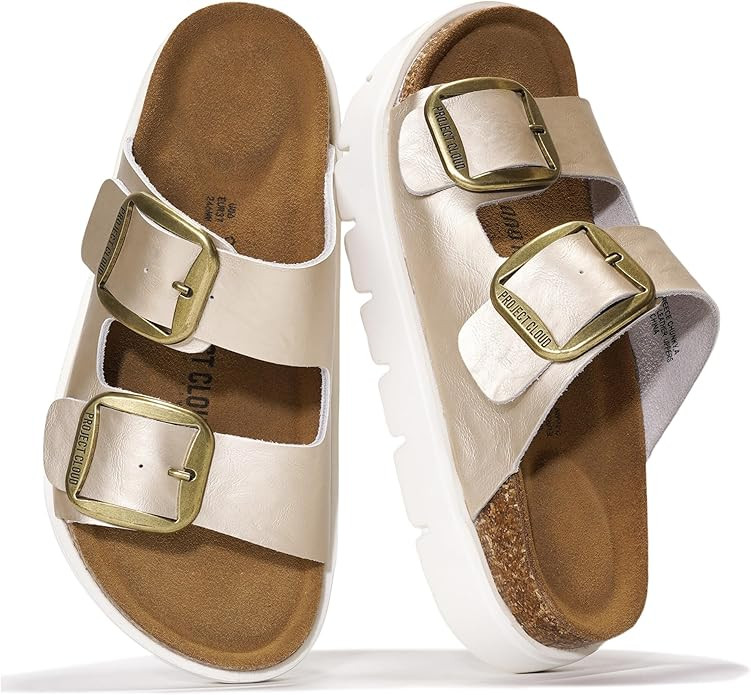 Project Cloud 100% Genuine Leather Platform Sandals Women Footwear - Wedge Chunky Slides for Wome... | Amazon (US)