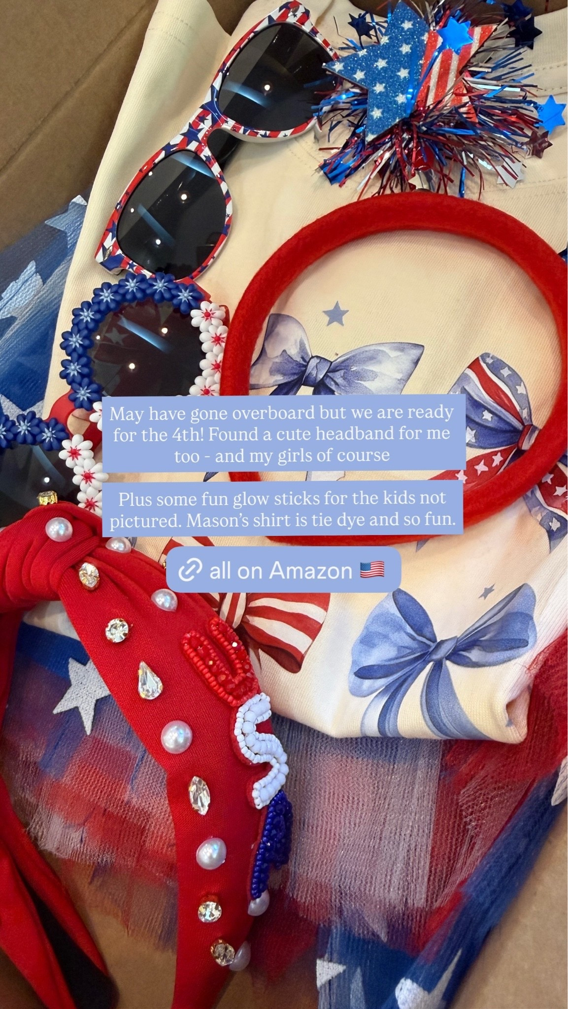 I found so many fun 4th of July goodies for me and the kiddos! All on Amazon. 

Amazon haul | Amazon 4th of July | 4th of July sunglasses

#LTKKids #LTKSeasonal