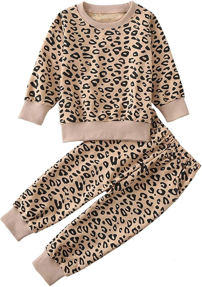 Avidqueen Toddler Baby Girls Leopard Print Clothes Set Long Sleeve T-Shirt Tops and Pants 2pcs Ou... | Amazon (US)