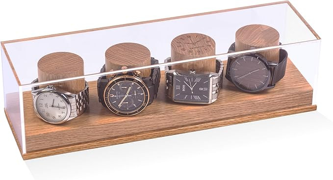 AKAMOS Rustic Oak Wooden watch box display case For Men- Solid oak wood Mens watch stand with gla... | Amazon (US)