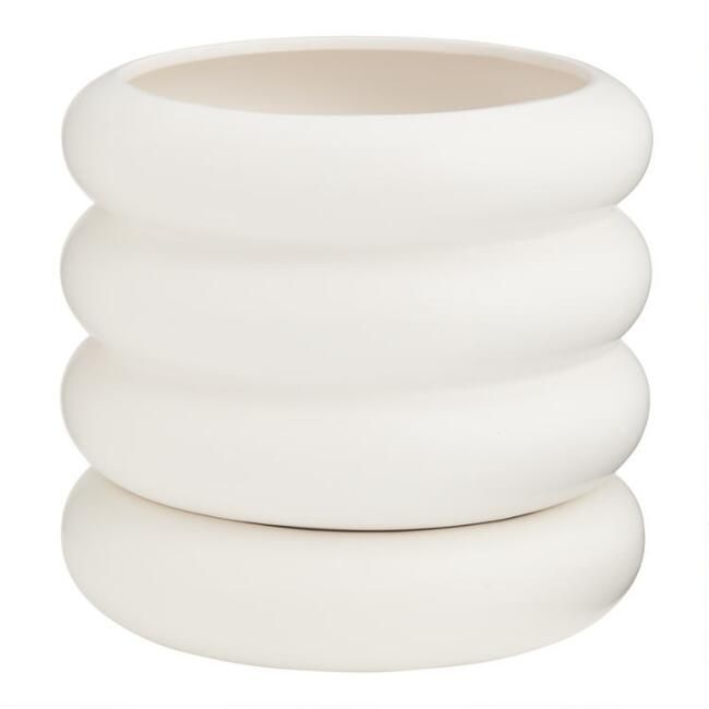 Matte White Stacked Ring Planter With Tray | World Market