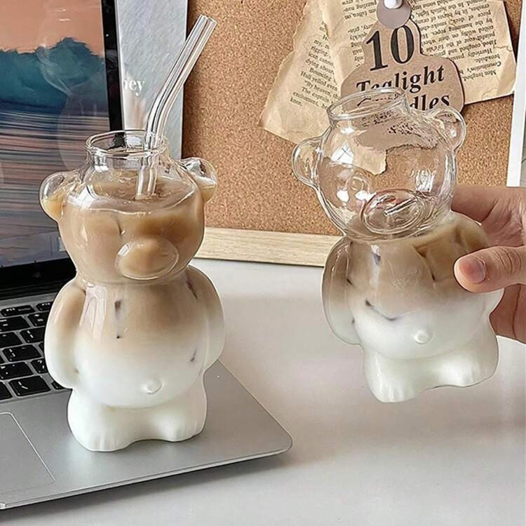 1pc Ins Popular Restaurant Small Bear Mug Creative Cartoon Glass Cup Fruit Juice Milk Tea Cup | SHEIN
