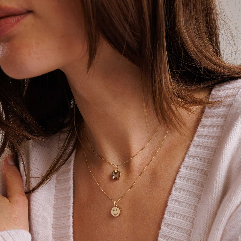 Gold & Diamond Happy Face Stone Inlay Icon Charm | Sydney Evan