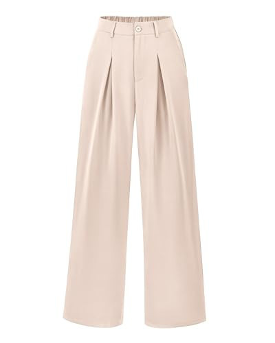 BTFBM Women High Waist Palazzo Pants Summer 2026 Casual Wide Leg Trousers Loose Work Office Business Suit Pant Pockets(Beige, Large) | Amazon (US)
