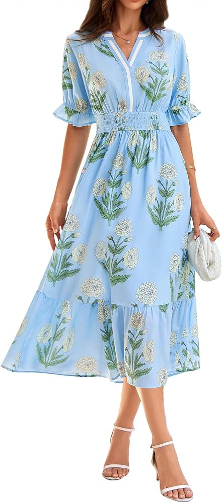 GRACE KARIN Womens Summer Floral Maxi Dress 2026 Casual Ruffle Short Sleeve Boho Dress A Line Flo... | Amazon (US)