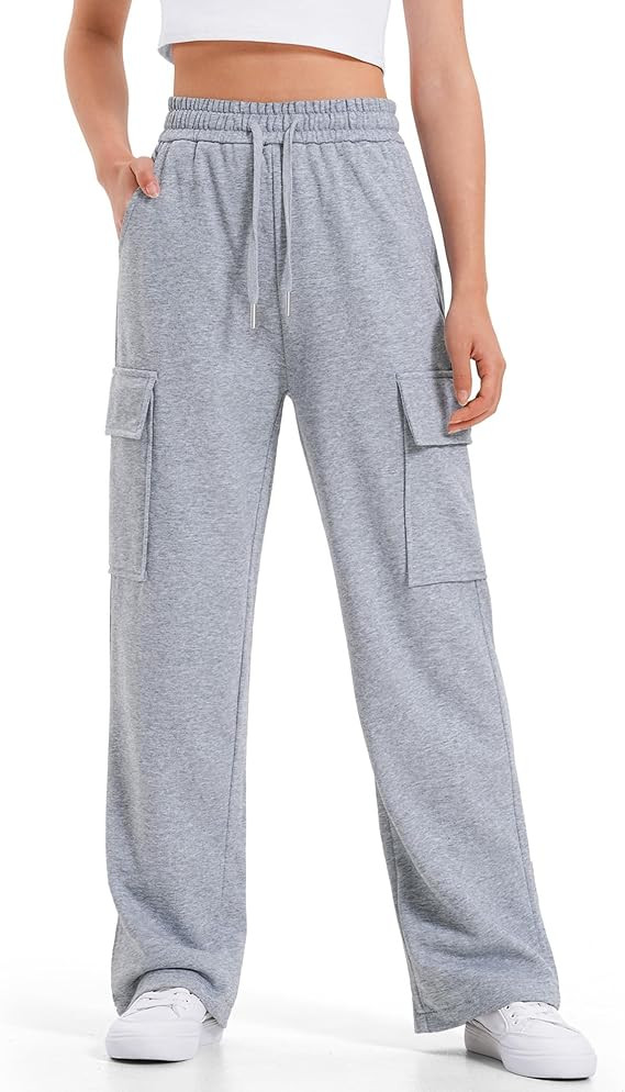 BOOPH Girls Sweatpants Kids Drawstring Cargo Pants Teen Girls Wide Leg Baggy Joggers Pants with P... | Amazon (US)
