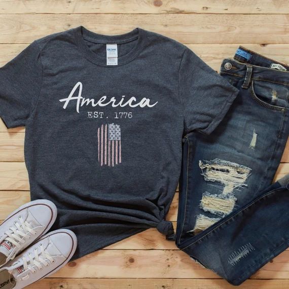 America Est 1776 T-shirt, USA Est. 1776 America Tee American Flag tshirt USA T-shirt, women's sof... | Etsy (US)