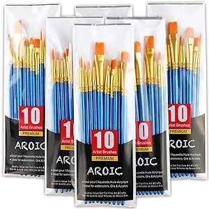 Acrylic Paint Brush Set, 6 Packs / 60 pcs Nylon Hair Brushes for All Purpose Oil Watercolor Paint... | Amazon (US)
