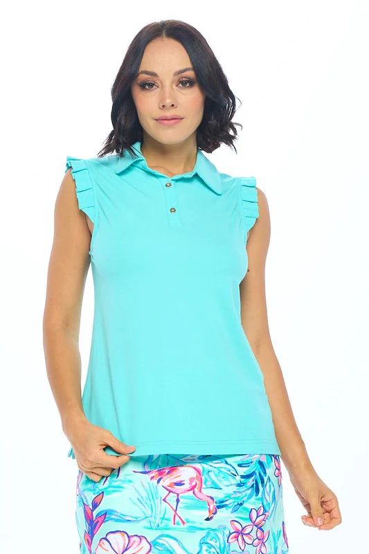 Preppy Palm Beach Mint Ruffle Polo | Peppered with leopard