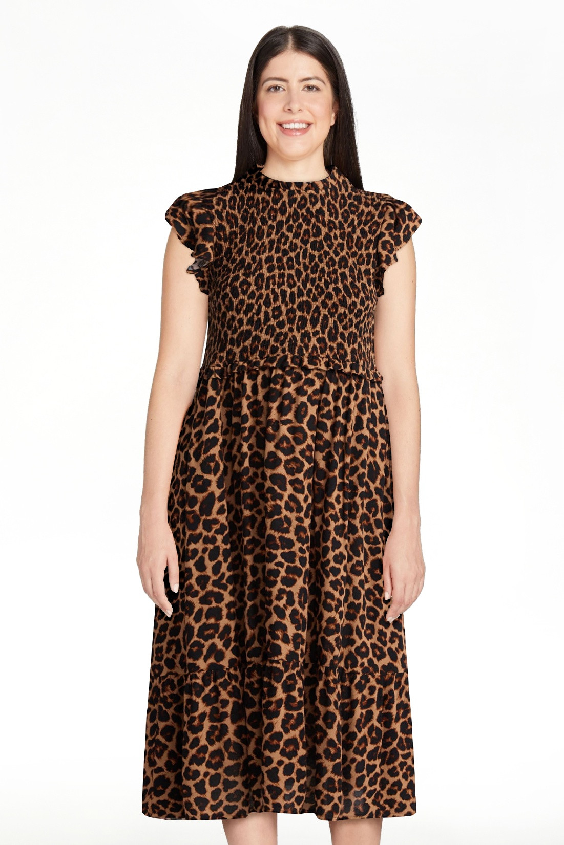 Time and Tru Women's and Women's Plus Smocked Bodice Midi Woven Dress, Sizes XS-4X | Walmart (US)