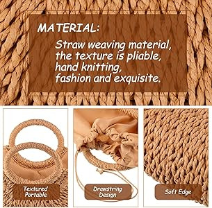 Straw Tote Bag Summer Beach Bag Handmade Straw Rattan Woven Handbag for Women Travel | Amazon (US)